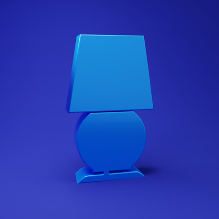 Blue Table lamp icon isolated on blue background. Desk lamp. Minimalism concept. 3D render illustration.の写真素材