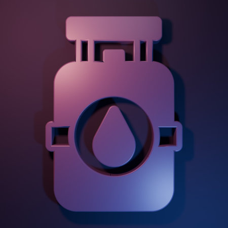 Purple Propane gas tank icon isolated on purple-blue background. Flammable gas tank icon. Minimalism concept. 3D render illustration.の写真素材