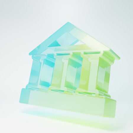 Frosted glass Bank building icon isolated on white background. Minimalism concept. 3D render illustration.の写真素材
