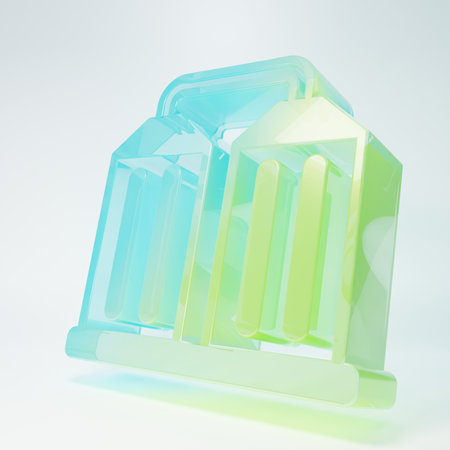 Frosted glass Granary icon isolated on white background. Silo with grain, elevator, granary, factory. Warehouse of grain crops. Minimalism concept. 3D render illustration.の写真素材