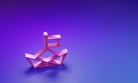 Pink Folded paper boat icon isolated on purple-blue background. Origami paper ship. Minimalism concept. 3D render illustration.の写真素材