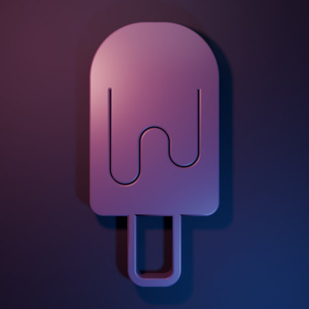 Purple Ice cream icon isolated on purple-blue background. Sweet symbol. Minimalism concept. 3D...