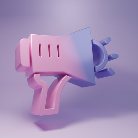 Purple Megaphone icon isolated on purple background. Speaker sign. Minimalism concept. 3D render illustration.の写真素材