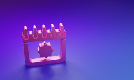 Pink Ramadan calendar icon isolated on purple-blue background. Ramadan kareem and Islamic symbols. Minimalism concept. 3D render illustration.の写真素材