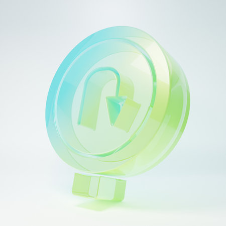 Frosted glass Turn back icon isolated on white background. Minimalism concept. 3D render illustration.の写真素材