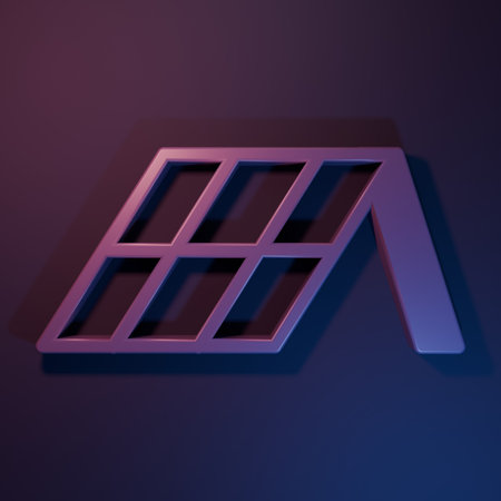 Purple Solar energy panel icon isolated on purple-blue background. Minimalism concept. 3D render illustration.の写真素材