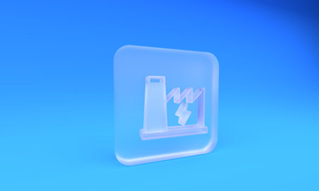 Frosted glass Nuclear power plant icon isolated on blue background. Energy industrial concept....