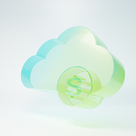 Frosted glass Cryptocurrency cloud mining icon isolated on white background. Blockchain technology,...