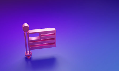 Pink flag icon isolated on purple-blue background. Minimalism concept. 3D render illustration.の写真素材