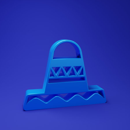 Blue Traditional mexican sombrero hat icon isolated on blue background. Minimalism concept. 3D render illustration.の写真素材