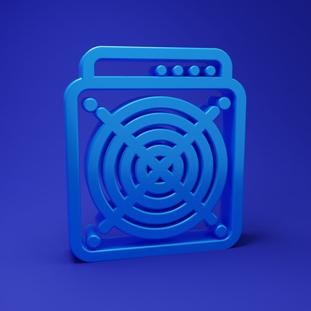 Blue ASIC Miner icon isolated on blue background. Minimalism concept. 3D render illustration.の写真素材