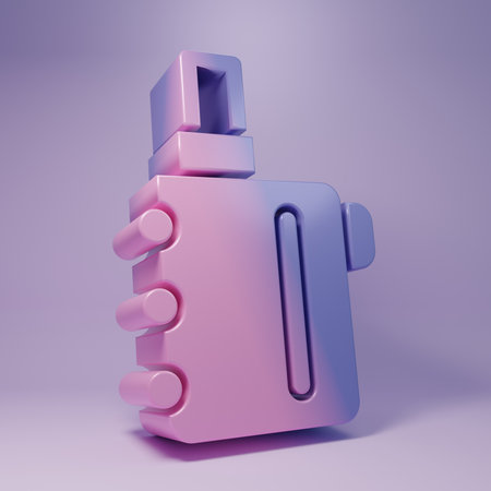 Purple Electronic cigarette icon isolated on purple background. Vape smoking tool. Vaporizer Device. Minimalism concept. 3D render illustration.の写真素材