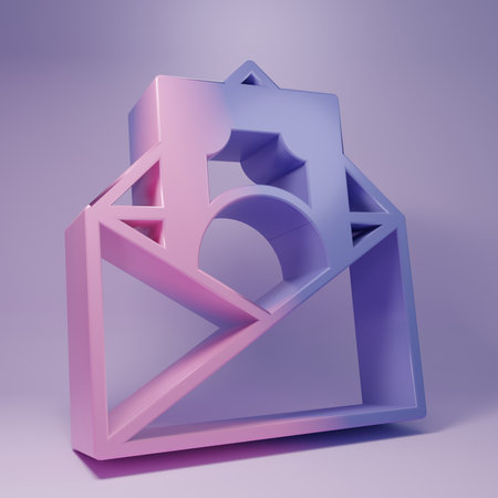 Purple Envelope with coin dollar symbol icon isolated on purple background. Salary increase, money payroll, compensation income. Minimalism concept. 3D render illustration.の写真素材