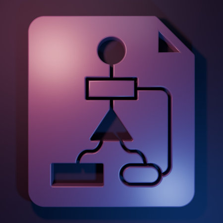 Purple Tile flowchart for program design or process management plan icon isolated on purple-blue background. Block diagram. Minimalism concept. 3D render illustration.の写真素材