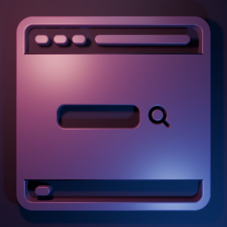 Purple Search engine icon isolated on purple-blue background. Minimalism concept. 3D render illustration.の写真素材