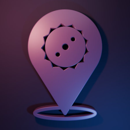Purple Circular saw blade icon isolated on purple-blue background. Saw wheel Minimalism concept. 3D...