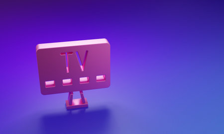 Pink Smart Tv icon isolated on purple-blue background. Television sign. Minimalism concept. 3D render illustration.の写真素材