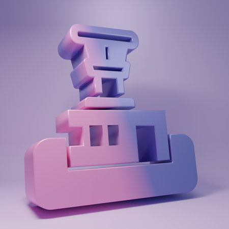 Purple Airport control tower icon isolated on purple background. Minimalism concept. 3D render illustration.の写真素材
