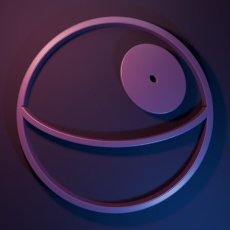 Purple Planet icon isolated on purple-blue background. Minimalism concept. 3D render illustration.の写真素材