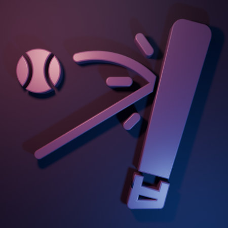 Purple Baseball bat with ball icon isolated on purple-blue background. Minimalism concept. 3D render illustration.の写真素材