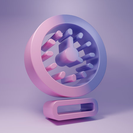Purple Clock icon isolated on purple background. Time symbol. Minimalism concept. 3D render illustration.の写真素材