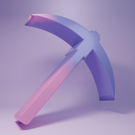 Purple Pickaxe icon isolated on purple background. Blockchain technology, cryptocurrency mining,...
