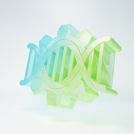 Frosted glass Genetic engineering icon isolated on white background. DNA analysis, genetics testing, cloning, paternity testing. Minimalism concept. 3D render illustration.の写真素材