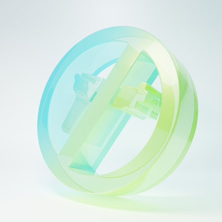 Frosted glass No war icon isolated on white background. The peace symbol. Minimalism concept. 3D render illustration.の写真素材