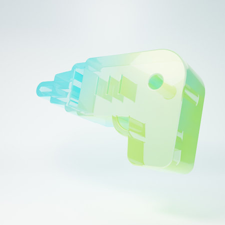 Frosted glass Electric cordless screwdriver icon isolated on white background. Electric drill machine. Repair tool. Minimalism concept. 3D render illustration.の写真素材