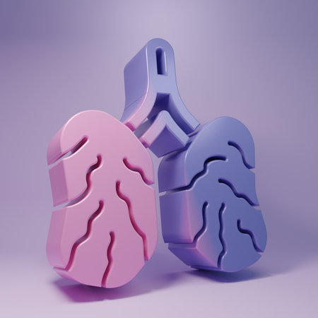 Purple lungs icon isolated on purple background. Minimalism concept. 3D render illustration.