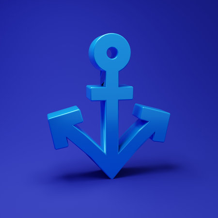 Blue Anchor icon isolated on blue background. Minimalism concept. 3D render illustration.の写真素材