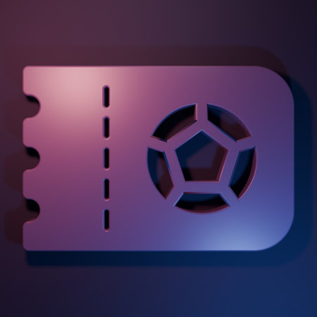 Purple Football or soccer ticket icon isolated on purple-blue background. Minimalism concept. 3D render illustration.の写真素材
