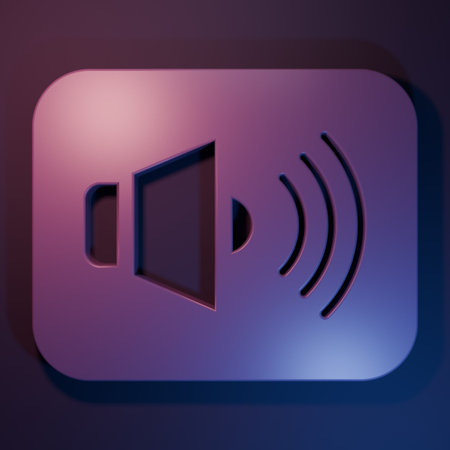 Purple Speaker volume, audio voice sound symbol, media music icon isolated on purple-blue...