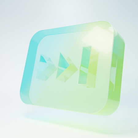 Frosted glass Fast forward icon isolated on white background. Minimalism concept. 3D render illustration.の写真素材