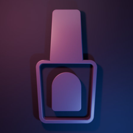 Purple Bottle of nail polish icon isolated on purple-blue background. Minimalism concept. 3D render illustration.の写真素材