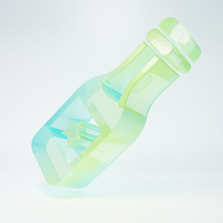 Frosted glass bottle icon isolated on white background. Minimalism concept. 3D render illustration.の写真素材