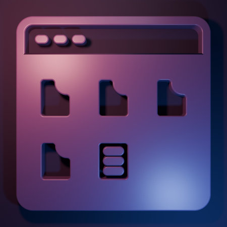Purple Browser files icon isolated on purple-blue background. Minimalism concept. 3D render illustration.の写真素材