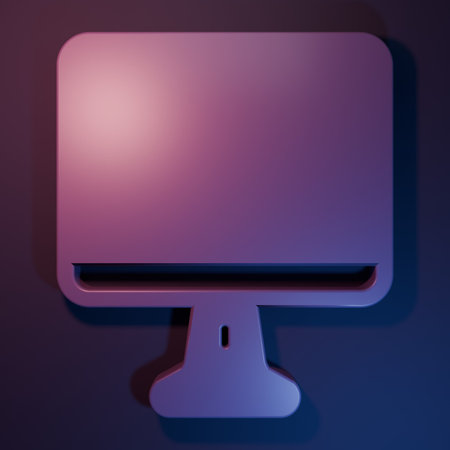 Purple Computer monitor screen icon isolated on purple-blue background. Electronic device. Front view. Minimalism concept. 3D render illustration.の写真素材