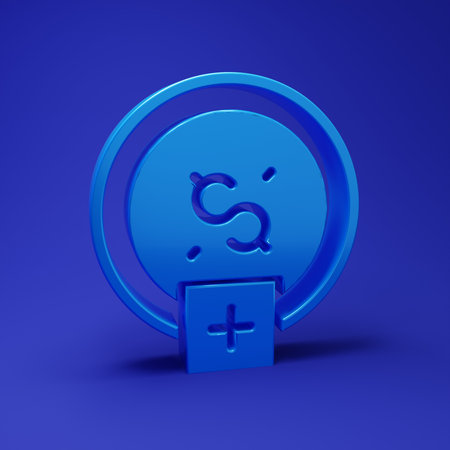 Blue Stop smoking, money saving icon isolated on blue background. Quit smoking to save money. Minimalism concept. 3D render illustration.の写真素材