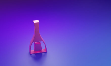 Pink Bottle of nail polish icon isolated on purple-blue background. Minimalism concept. 3D render illustration.の写真素材