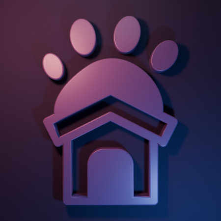 Purple Animal shelter house icon isolated on purple-blue background. Minimalism concept. 3D render...