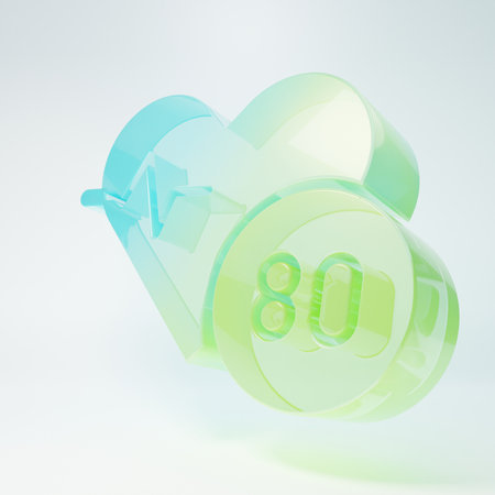 Frosted glass Heart rate icon isolated on white background. Heartbeat sign. Heart pulse icon. Cardiogram icon. Minimalism concept. 3D render illustration.の写真素材