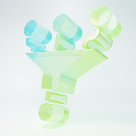 Frosted glass Funnel or filter icon isolated on white background. Minimalism concept. 3D render illustration.の写真素材