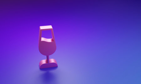 Pink Wine glass icon isolated on purple-blue background. Wineglass sign. Minimalism concept. 3D render illustration.の写真素材