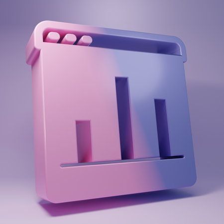 Purple Graph, chart, diagram, infographic icon isolated on purple background. Minimalism concept. 3D...