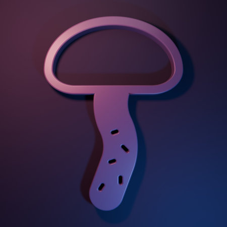 Purple Mushroom icon isolated on purple-blue background. Minimalism concept. 3D render illustration.の写真素材