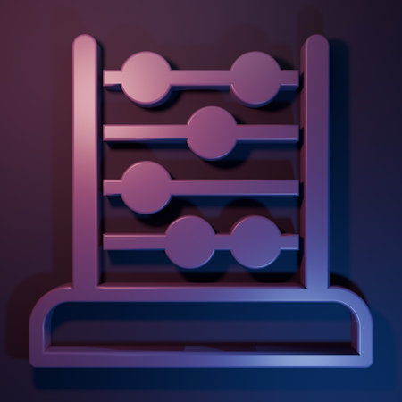 Purple Abacus icon isolated on purple-blue background. Traditional counting frame. Education sign. Mathematics school. Minimalism concept. 3D render illustration.の写真素材