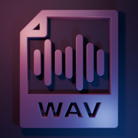 Purple WAV file document. Download wav button icon isolated on purple-blue background. WAV waveform...