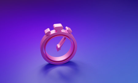 Pink Stopwatch icon isolated on purple-blue background. Time timer sign. Chronometer sign Minimalism concept. 3D render illustration.の写真素材