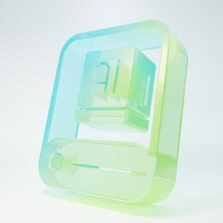 Frosted glass Artificial intelligence AI icon isolated on white background. Machine learning, cloud computing, support assistance and networks. Minimalism concept. 3D render illustration.の写真素材